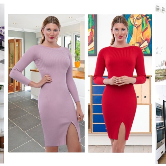 NWT Slim Fit Rib Knit Boat Neck Stretch Bodycon Dress Small - Picture 8 of 13